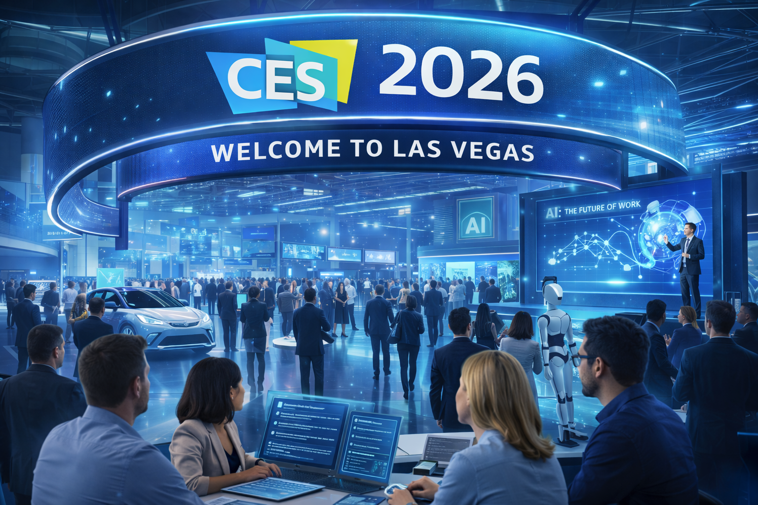 CES 2026 featuring advanced AI innovations, autonomous vehicles, and smart technology demonstrations