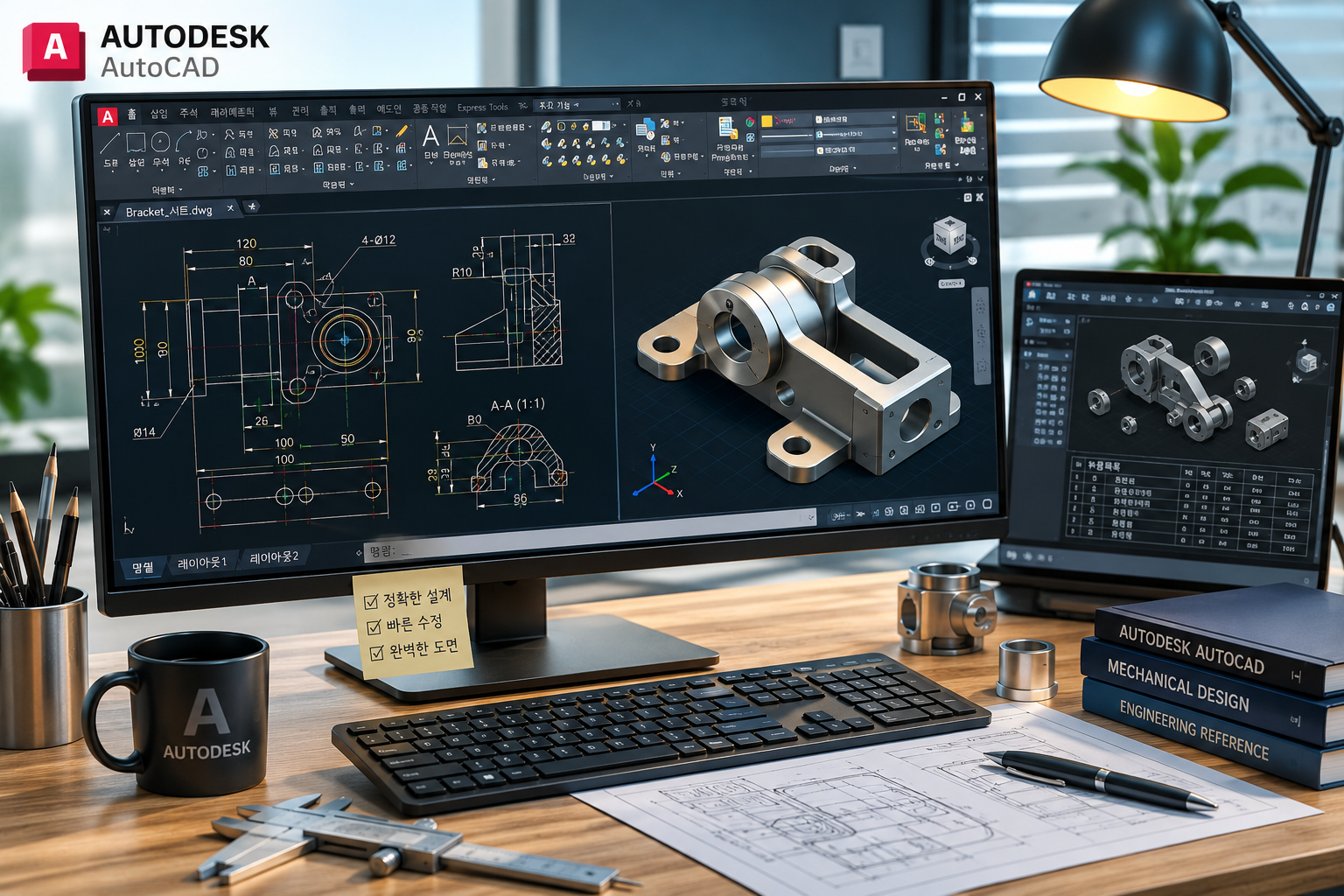 Autodesk AutoCAD를 활용한 3D CAD 설계 작업 화면
