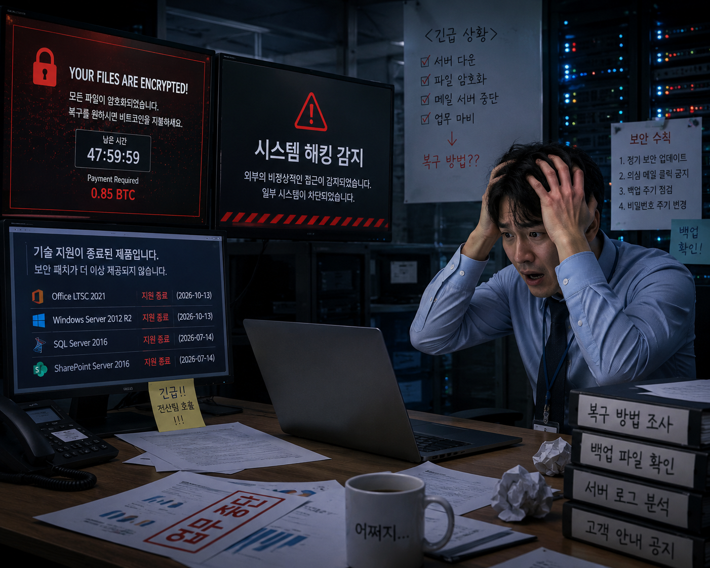 2026년 기술지원 종료 이후 랜섬웨어와 보안 위협에 혼란을 겪는 기업